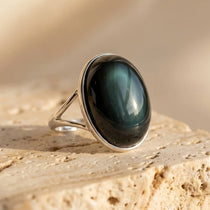 Bague Ajustable "Œil Céleste" en Obsidienne - - L'Arbre des Chakras