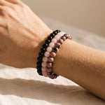 Trio de Bracelets "Paix et Equilibre" en Onyx, Quartz Rose & Rhodonite - - L'Arbre des Chakras