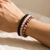 Trio de Bracelets "Paix et Equilibre" en Onyx, Quartz Rose & Rhodonite - - L'Arbre des Chakras