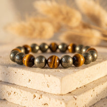 Bracelet "Feu Intérieur" en Pyrite & Oeil de Tigre - 17cm - L'Arbre des Chakras