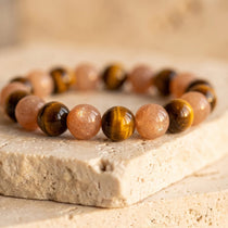 Bracelet "Élan Positif" en Oeil de Tigre & Pierre de Soleil - 17cm - L'Arbre des Chakras