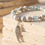 Bracelet "Plume Légère" en Howlite & Aigue-Marine - - L'Arbre des Chakras
