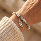 Bracelet "Plume Légère" en Howlite & Aigue-Marine - - L'Arbre des Chakras