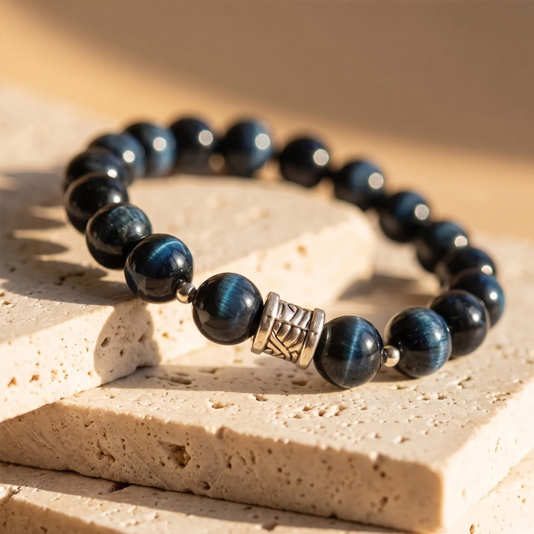 Bracelet "Veilleur Bleu" en Œil de Faucon - - L'Arbre des Chakras