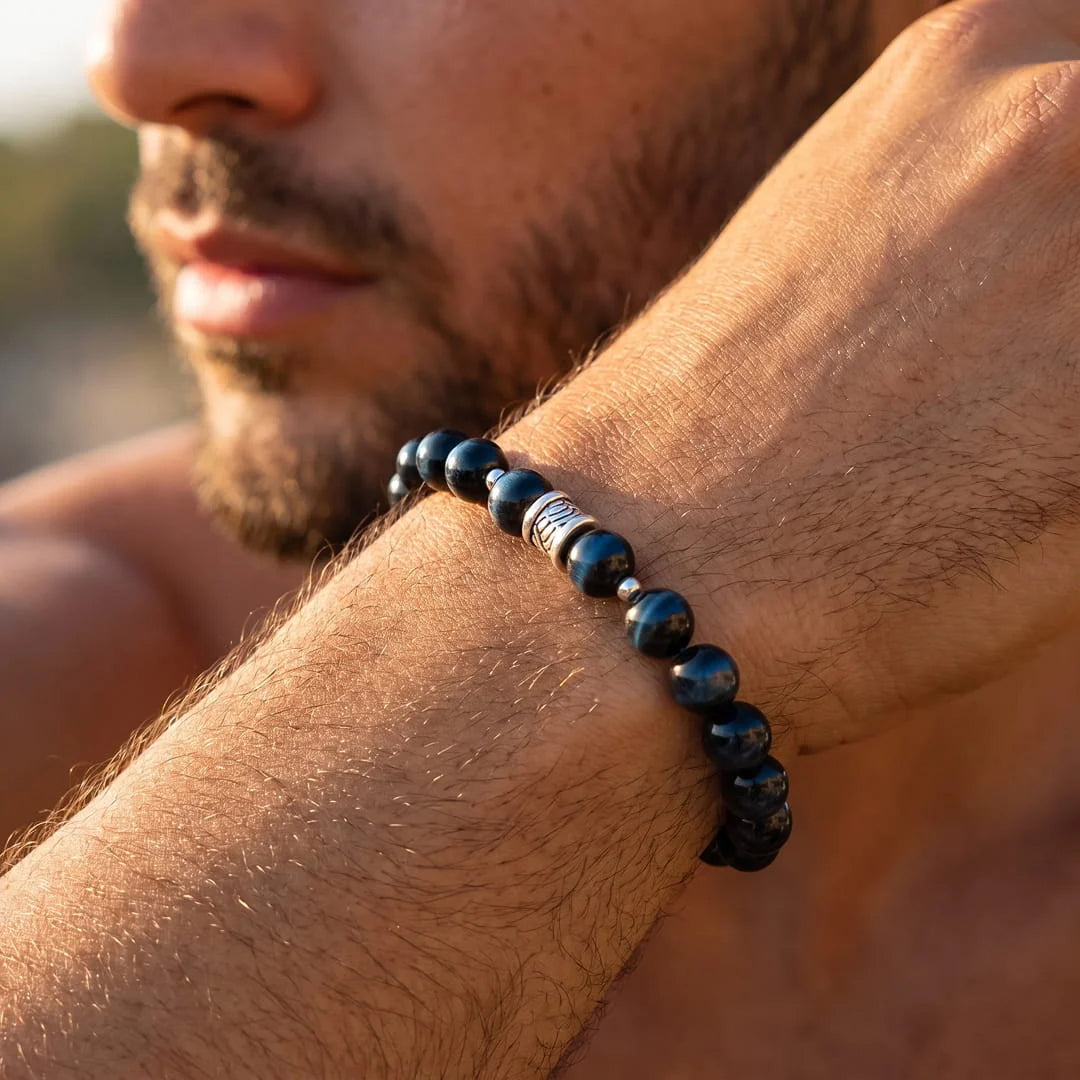 Bracelet "Veilleur Bleu" en Œil de Faucon - - L'Arbre des Chakras