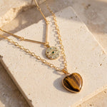 Collier Double Rang "Coeur Protecteur" en Œil de Tigre