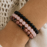 Trio de Bracelets "Paix et Equilibre" en Onyx, Quartz Rose & Rhodonite - - L'Arbre des Chakras