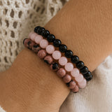 Trio de Bracelets "Paix et Equilibre" en Onyx, Quartz Rose & Rhodonite - - L'Arbre des Chakras