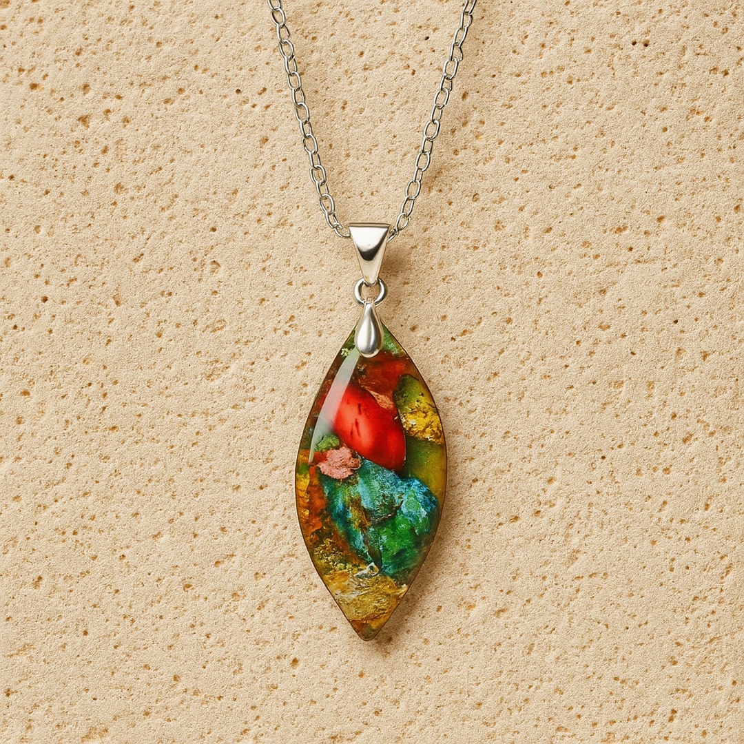 Pendentif Arlequin en Jaspe - Argentée - L'Arbre des Chakras