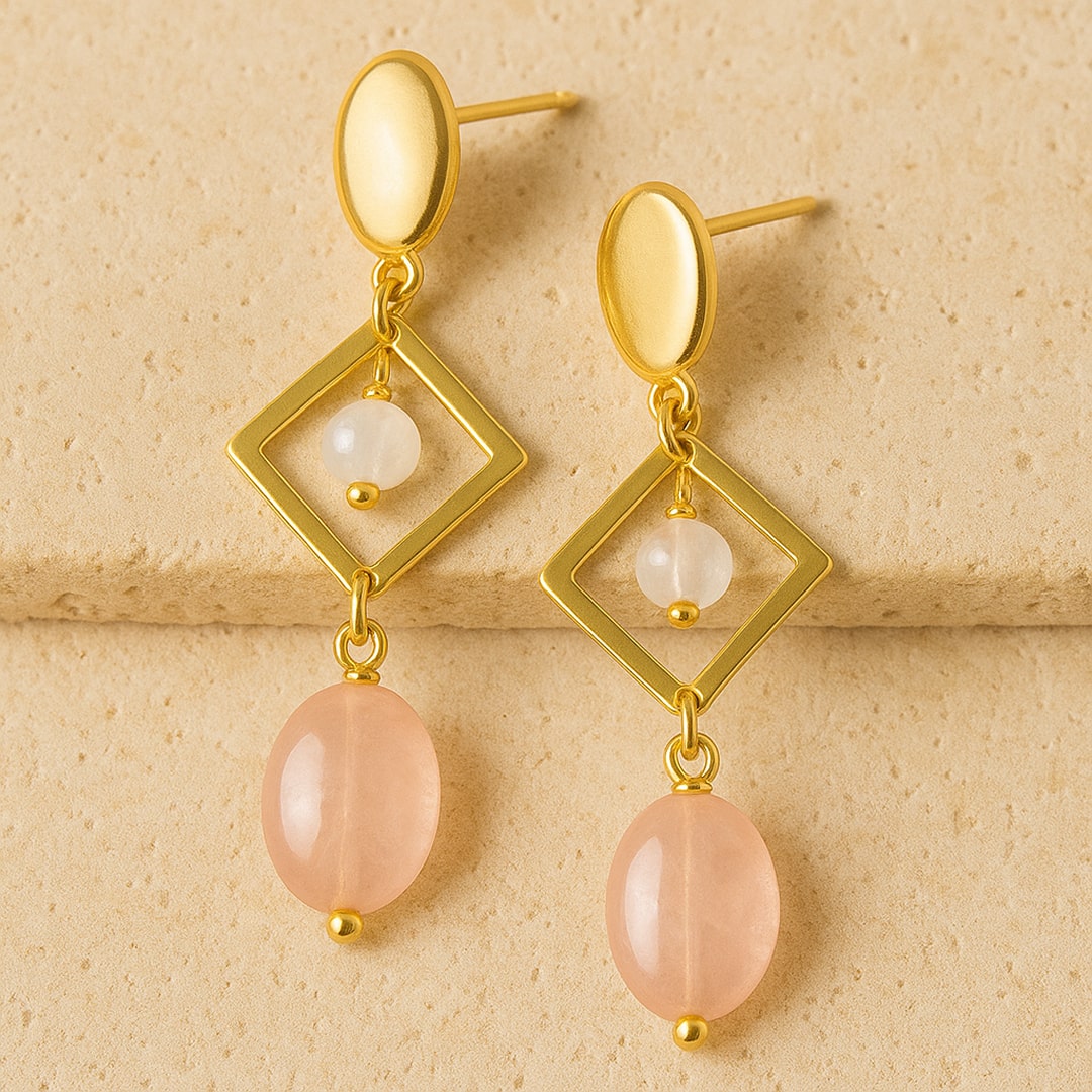Boucles d’Oreilles "Émotion & Élégance" en Quartz Rose & Pierre de Lune - - L'Arbre des Chakras