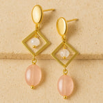 Boucles d’Oreilles "Émotion & Élégance" en Quartz Rose & Pierre de Lune - - L'Arbre des Chakras