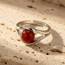 Bague Ajustable "Élan Intérieur" en Agate Rouge - - L'Arbre des Chakras