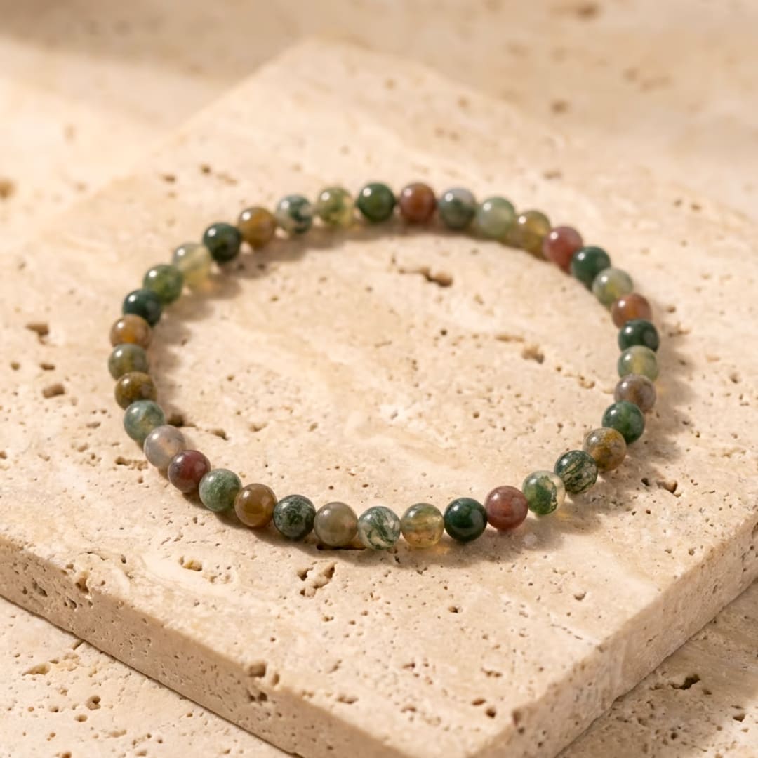 Bracelet Fin en Perles de Pierre de 4mm - Agate Indienne / 17cm - L'Arbre des Chakras