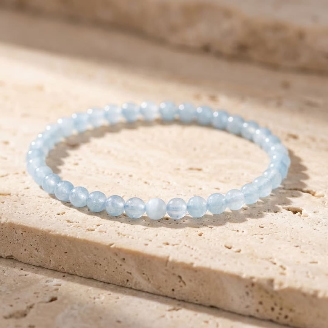 Bracelet Fin en Perles de Pierre de 4mm - Aigue-Marine / 17cm - L'Arbre des Chakras
