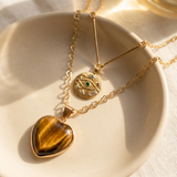 Collier Double Rang "Coeur Protecteur" en Œil de Tigre